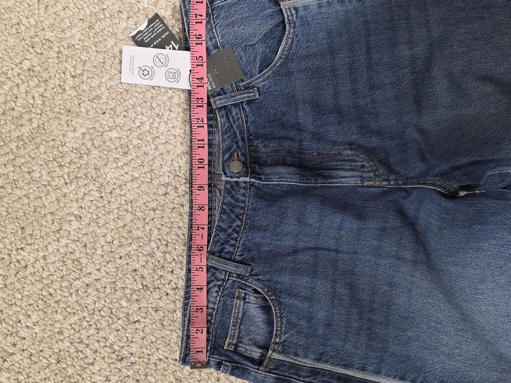 PRIMARK Wide Leg Mid Rise Jeans Two Tone Denim Side Stripe - Picture 9 of 16